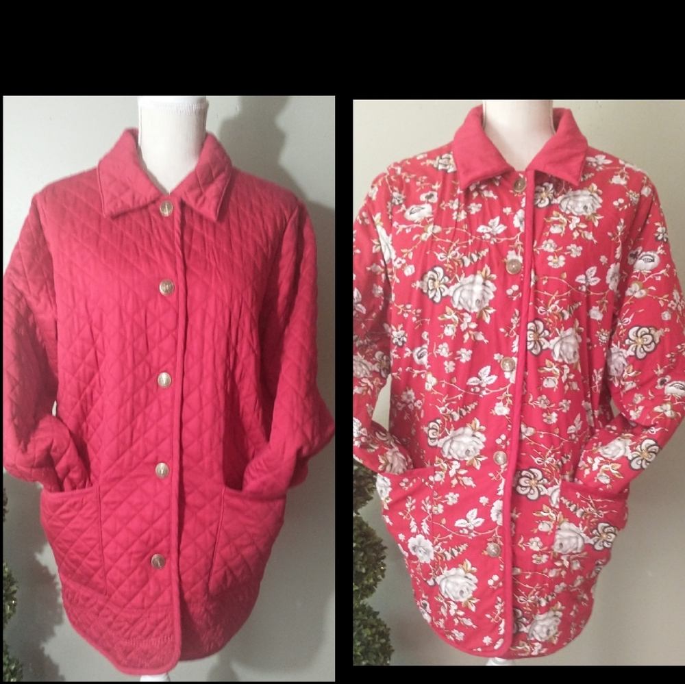 Denim & Company Quilted Reversible Car Coat - Embroidered Cuffs & Hem - Lg